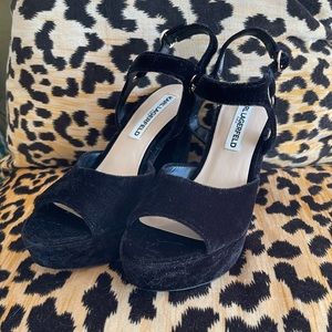 Never worn chic black velvet Karl Lagerfeld platform sandals with buckle